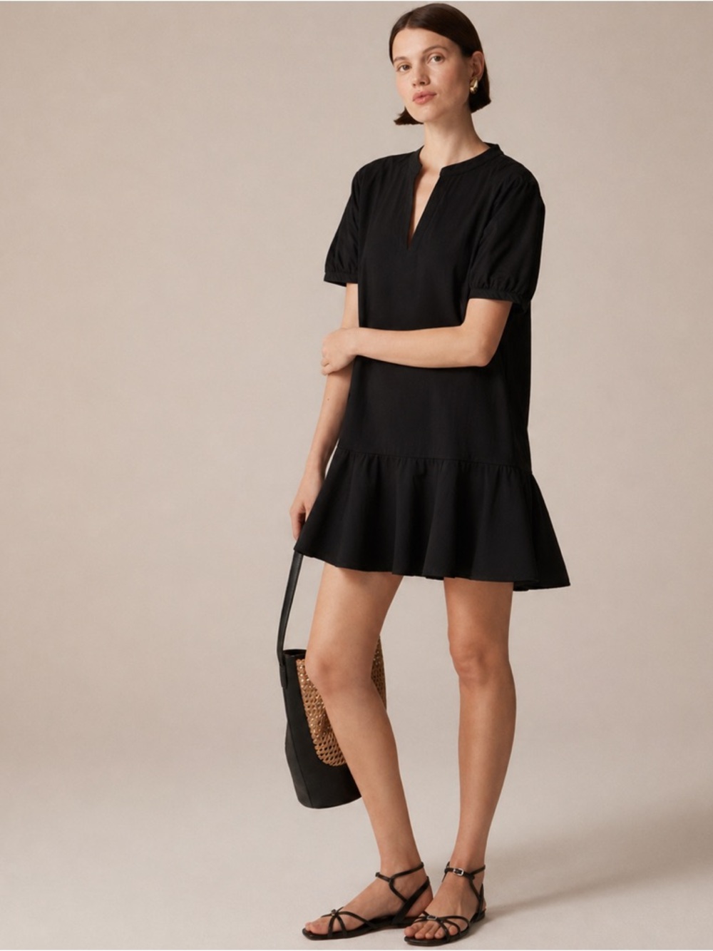 Black JCrew Cotton Poplin Ruffle Dress, Size XS